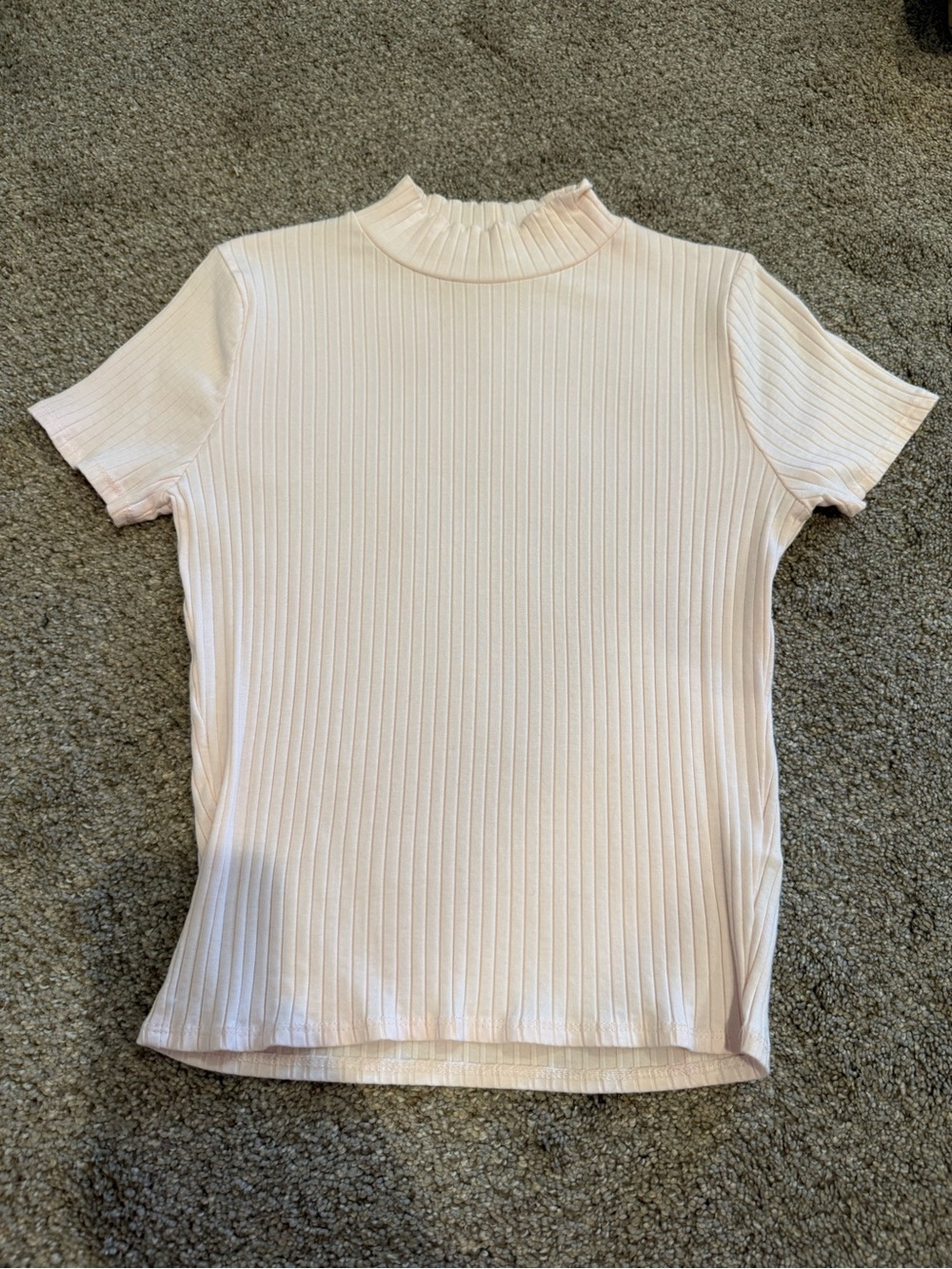 Heart & Hips Ribbed Mock Neck Short Sleeve Top — Pale Blush